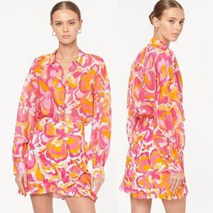 NWT Cami Nyc Mika Ruffled Lined Retro Floral Pink and Orange Mini Skirt